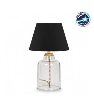 GLOBOSTAR® TRANS 204-0054 Μοντέρνο Επιτραπέζιο Φωτιστικό Πορτατίφ με Ντουί 1 x E27 AC 220-240V IP20 - Διάφανο & Μαύρο - Μ22 x Π22 x Υ14cm